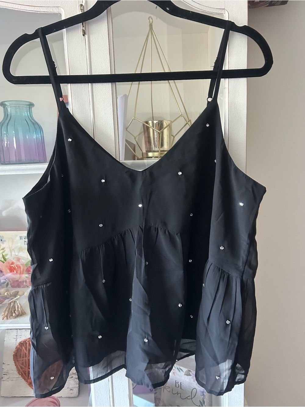 Old Navy Black Beaded Spaghetti Strap Camisole
